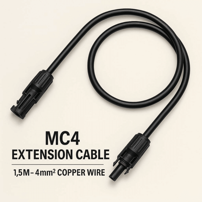 כבל מאריך ל־MC4 שחור 1.5 מטר אורך למערכות ופאנלים סולאריים-